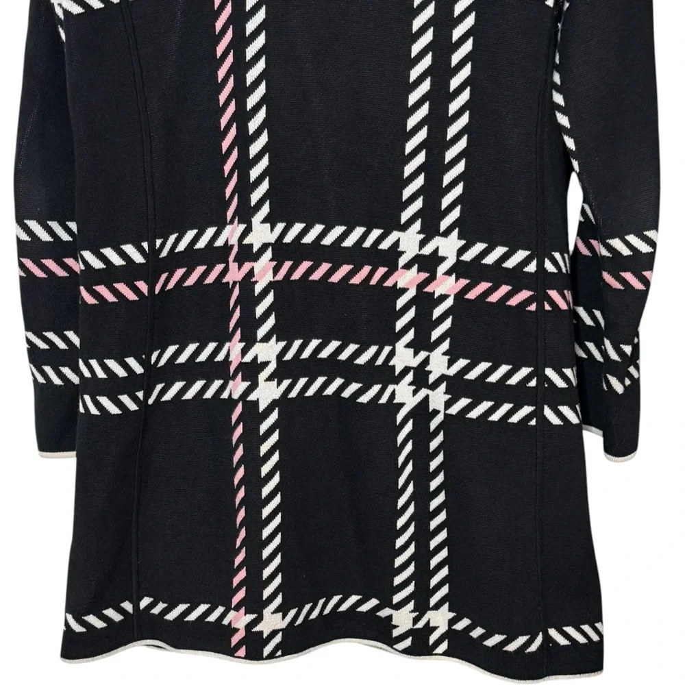 Talbots Checkered Plaid Knit Coatigan Long Knit Sweater Coat Size L Snap Close